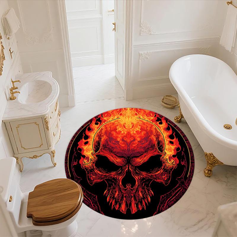 Fire and Smoke Skull  Round Area Rug,Carpet Rug for Living Room Bedroom Sofa Playroom Decor,Non-slip Floor Mat