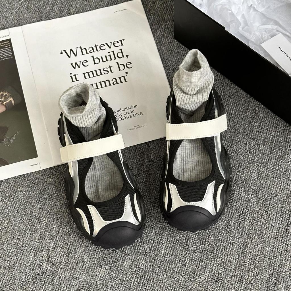Thick-soled Velcro Sports Mary Jane Little White Shoes Women's Ugly Cute Big Head Shoes Casual Dad Shoes Summer Shallow Mouth Single Shoes