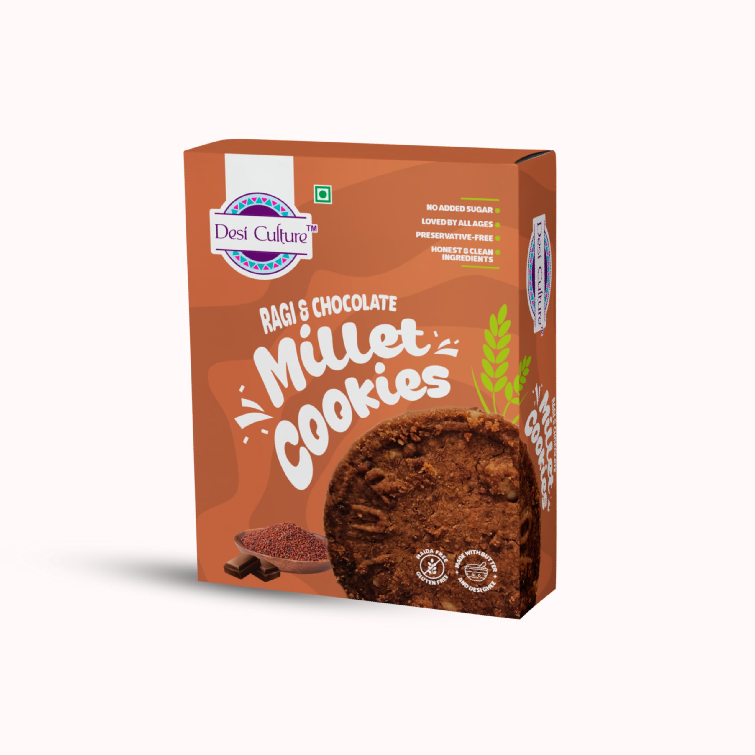 Desi Culture Ragi & Chocolate Cookies 200g | Millet-Based Healthy Biscuits | Jaggery Sweetened | No Maida, Gluten-Free | Eggless & Vegetari
