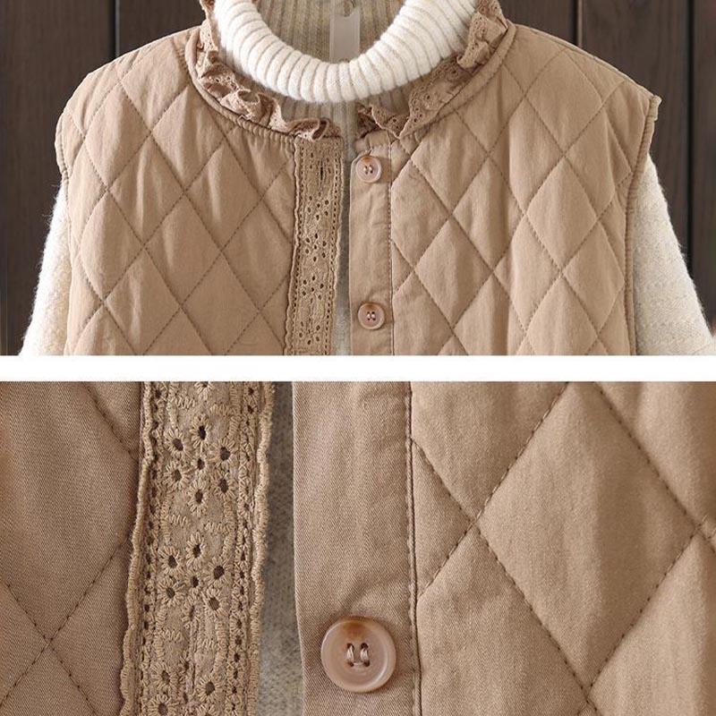 Vest for Women Autumn Winter Down Oversize Thickened Casual V-neck Sleeveless Tops Coat Lace Vest