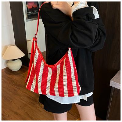 Premium Achseltasche Gestreift Gewebt Große Kapazität Tragetasche Damenmode Vielseitige Lässige Schultertasche