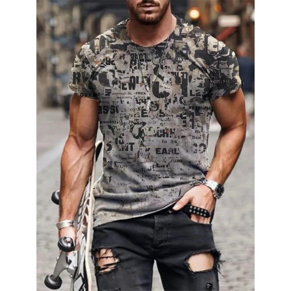New Hot Sell Men's T-Shirt 3D Vintage Print T Shirts Summer Round Neck Cool Oversize Muscle Streetwear Clothing T Shirt Tops