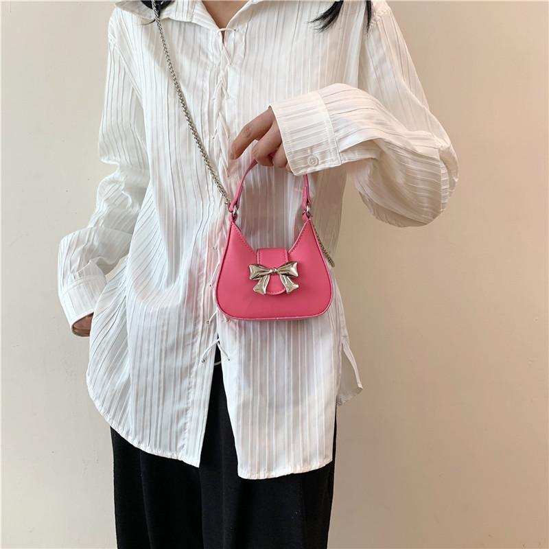 Trendy Single Shoulder Handbag Simple Earphone Bag Korean 2024 New Butterfly Bow Chain Crossbody Bag Women Black