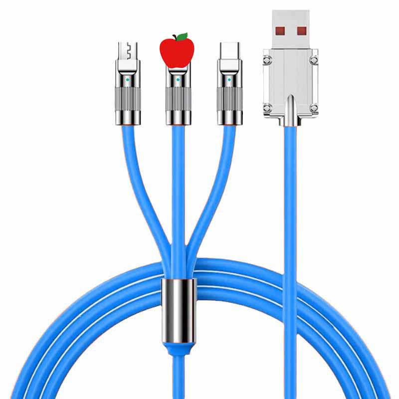 120W Super Fast Charge 3-in-1 Cable for Apple, Huawei, Type-C, and Android with 6A Flash Charge Capability