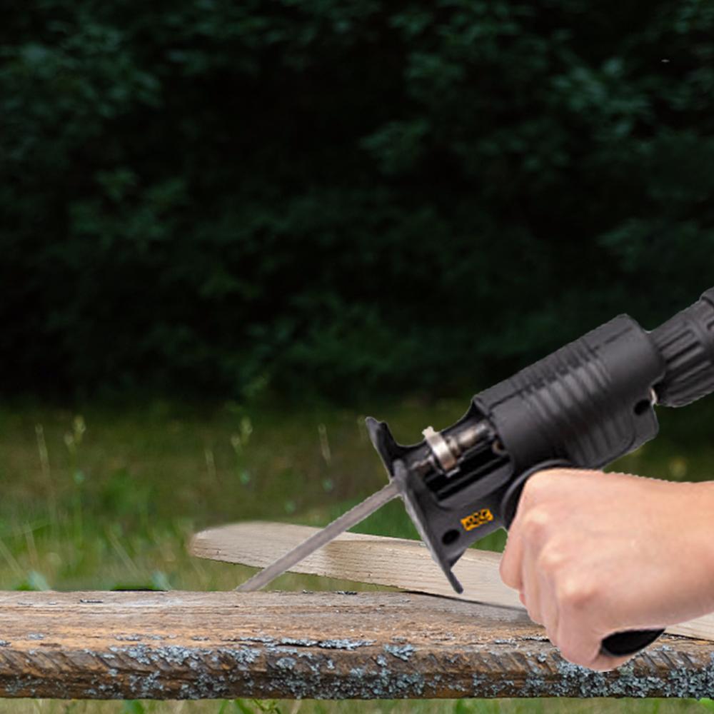 Portable Reciprocating Saw Adapter Multifunctional Electric Drill Modified Tool Attachment with Ergonomic Handle 3 Saw Blades for Wood Metal Cutting