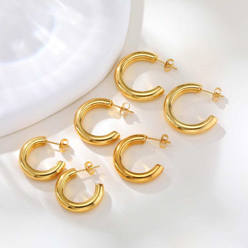 3pcs Stainless Steel Gloss C-shaped Earrings,Women's Gold Color High-quality Earrings,Trendy Geometric Jewelry Party Gift