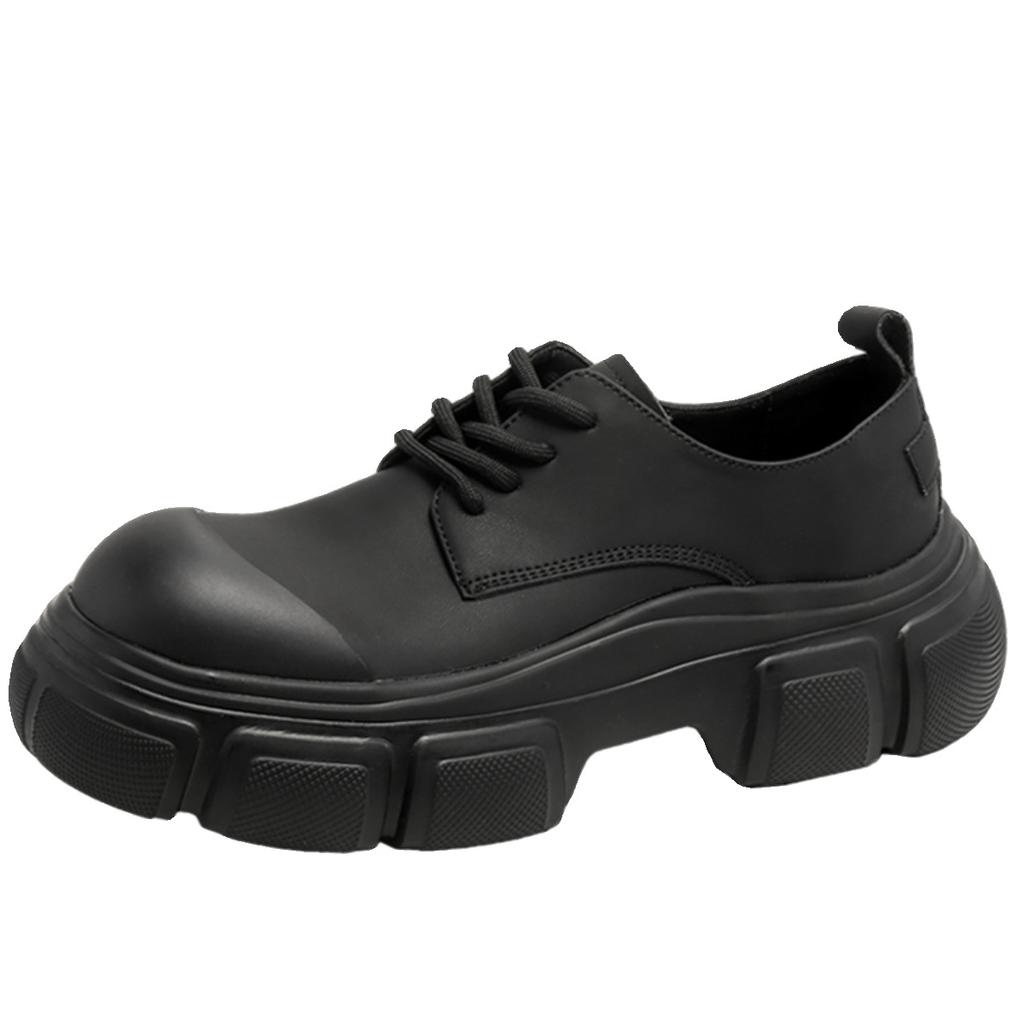 Black Thick Sole Casual Genuine Leather Dress Shoes Men Platform Heighten Japan Harajuku Korean Streetwear Fashion Shoes Man