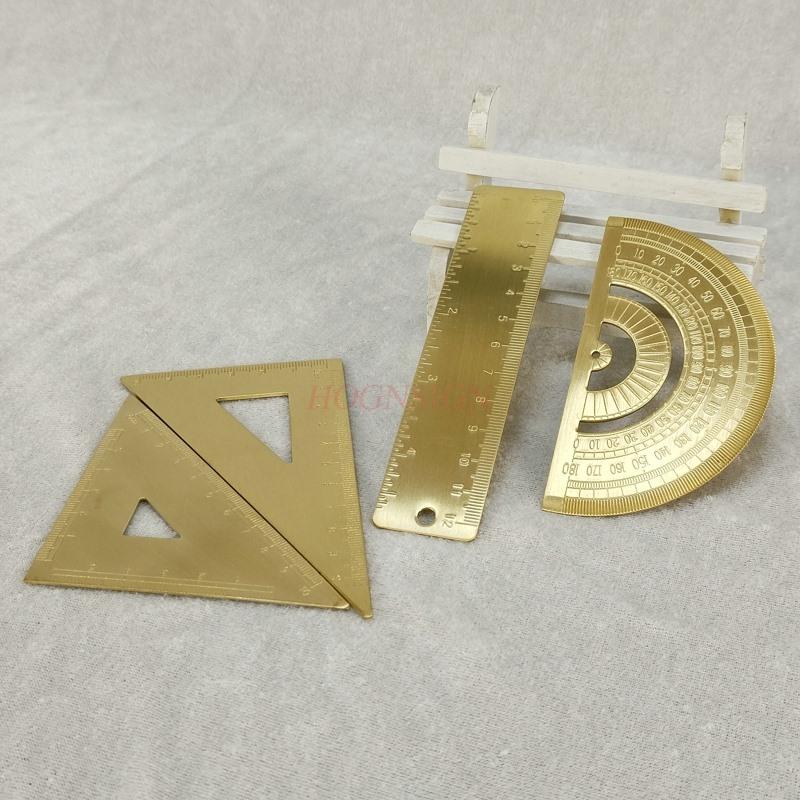 Retro Brass Metal Ruler Set Triangle Ruler Protractor Ruler