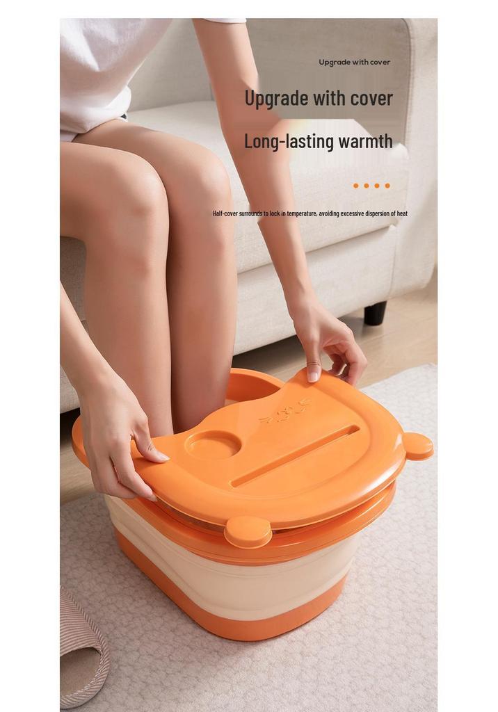 Foldable Foot Bath Basin with Lid and Foot Protection, Over-the-Calf Design, Constant Temperature, Plastic Basin for Foot Soaking and Washing.