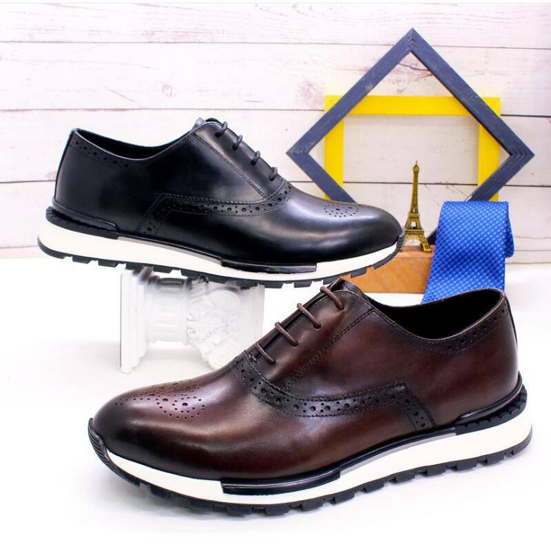 Fashion NEWGenuine Leather Comfortable Fashion Sneakers Handmade Sequin Casual Shoes Dating Banquet Men's Shoes Zapatos Sapat A36