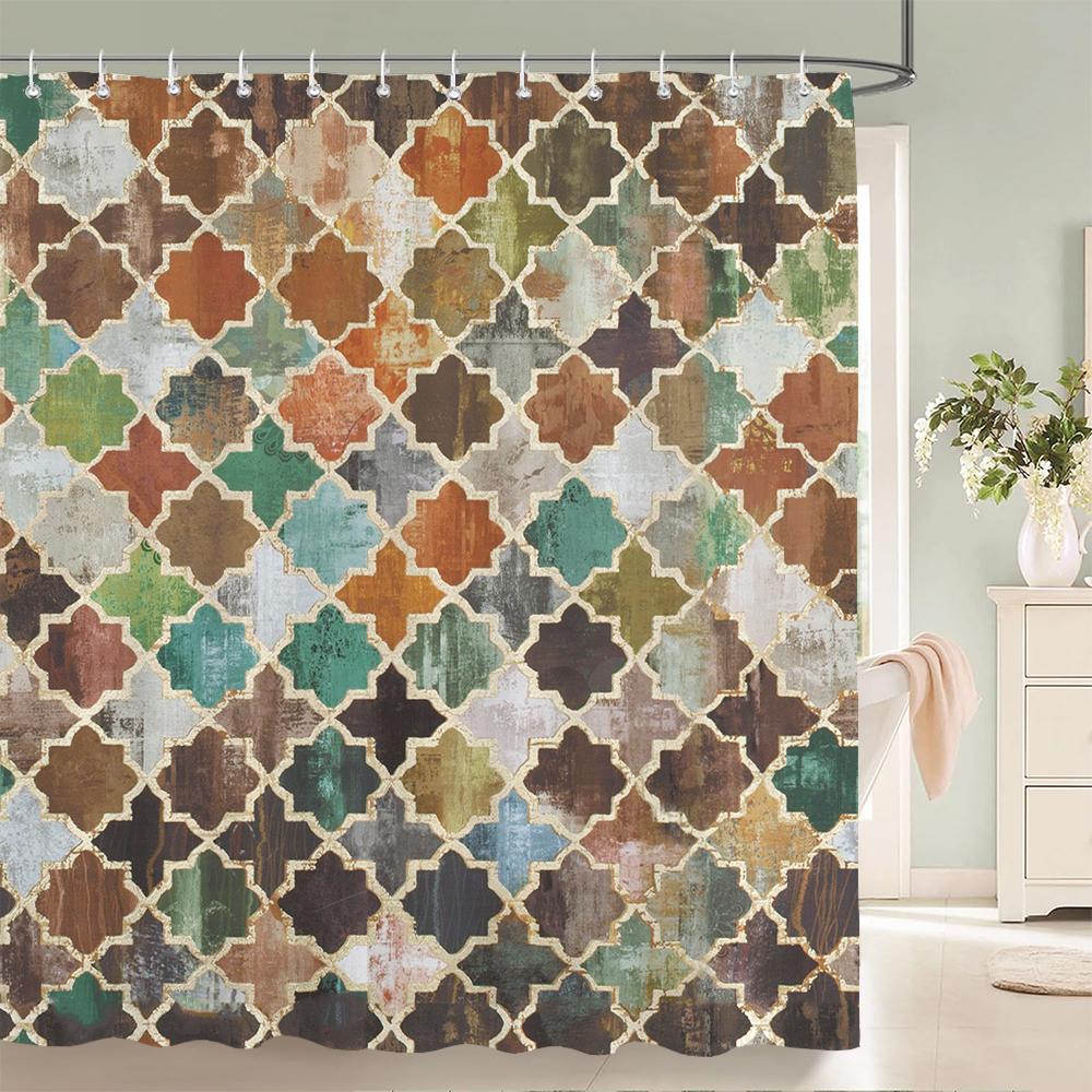 Retro Geometric patterns Bathroom Curtain Modern Minimalist style Polyester Fabric Shower Curtain for Bathroom with hooks