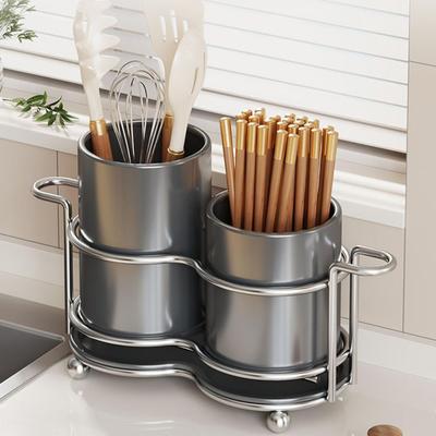 Chopsticks Storage Rack Multi-functional Tableware Organizer Wide Opening Utensil Organizer with Drain Tray Kitchen Utensils
