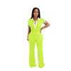 Women's Spring Summer Casual Set Polo Neck Top Wide Leg Pants Color Block Two Piece Outfit