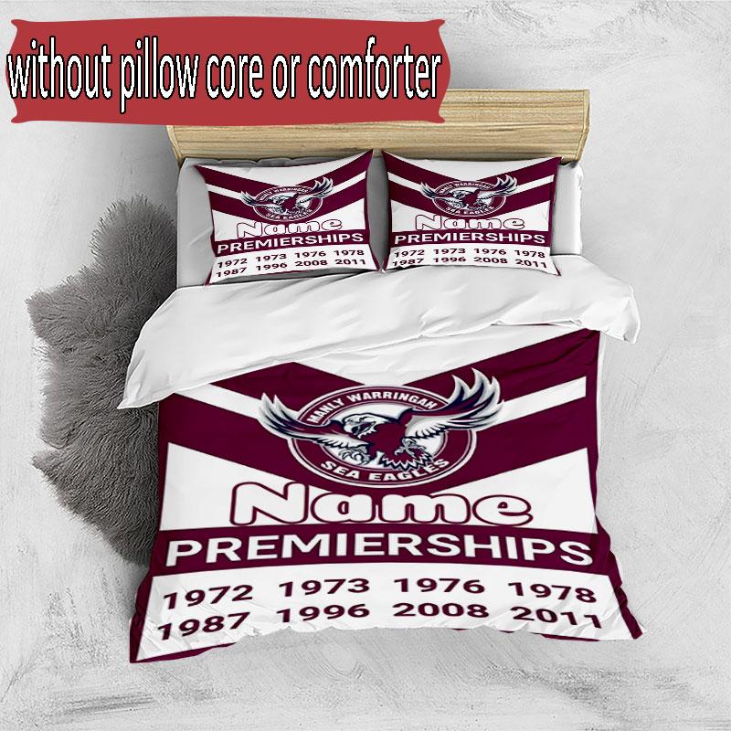 3pcs Duvet Cover Set (1*Duvet Cover + 2*Pillowcase, Without Core), Custom Name Manly Warringah Sea Eagles Pattern Bedding Set, Home Bedroom Decor Gift