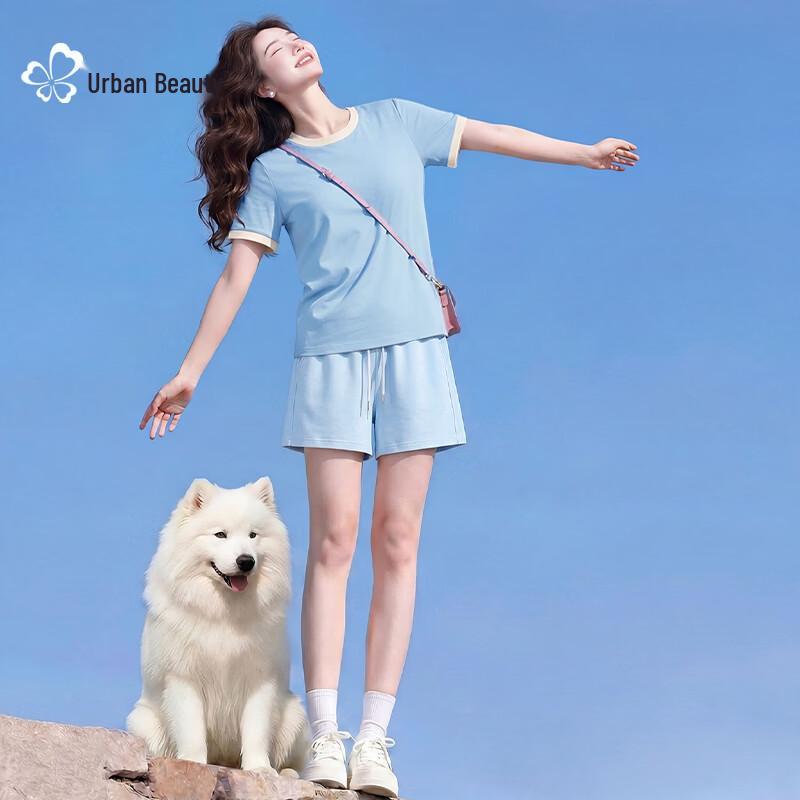 Women s 2026 Summer Cotton Short Sleeve Shorts Sportswear Set L