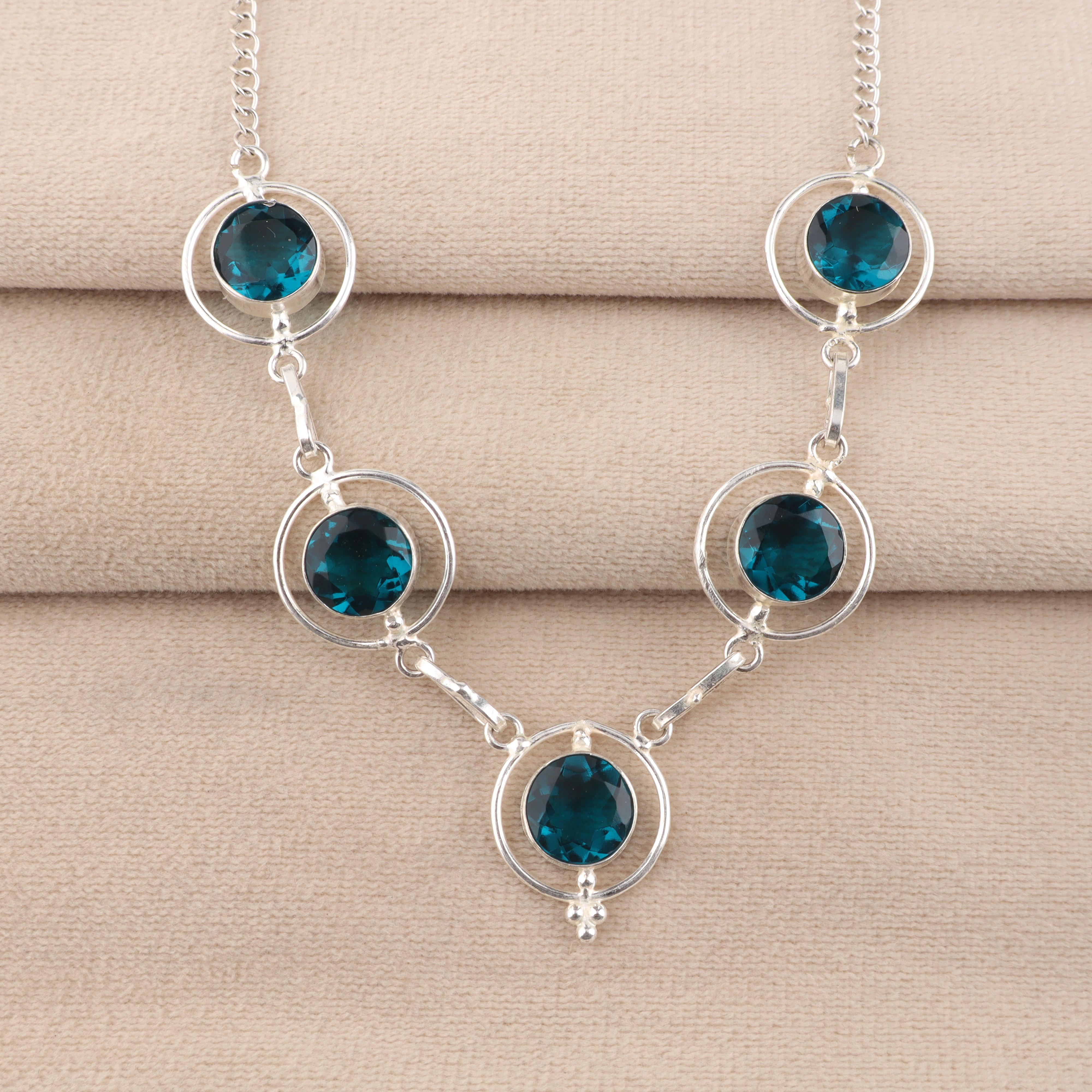 

Серебряное колье с апатитом, серебро 925 пробы, ручная работа, женское колье, серебряные украшения с апатитом, элегантное колье для подружки невесты RN-2-1