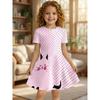 Girl's Cute Cat Face and Polka Dot Printed T-shirt Dress, Children's Animal Lover Pink Casual Dress Suitable for Birthday Gifts