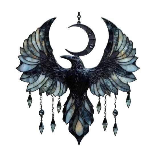 Mondsichel Rabe Sonnenfänger Gothic Acryl Krähe Sonnenfänger Böhmische Fensterhänge Dekoration für Zuhause Wand Veranda