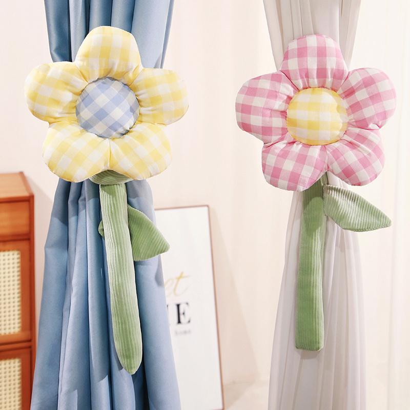 90cm Cartoon Household Toys Multifunctional Lattice Sunflowers Plush Plants Baby Bed Decor Room Decoration Curtain Buckle Gifts