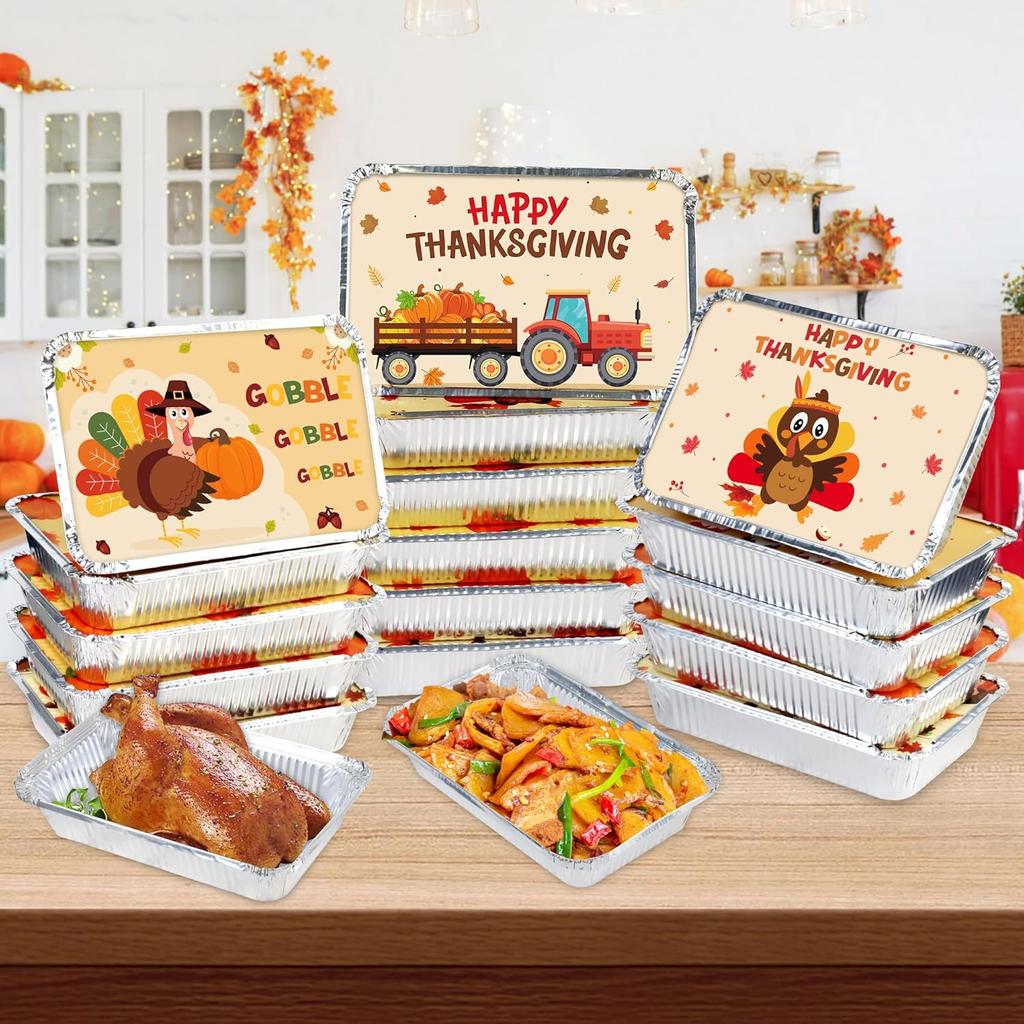 40 Fall Thanksgiving Leftover Containers with Lids, Thanksgiving to Go Food Containers Tin Foil Aluminum Thanksgiving Cookie Treat Containers for