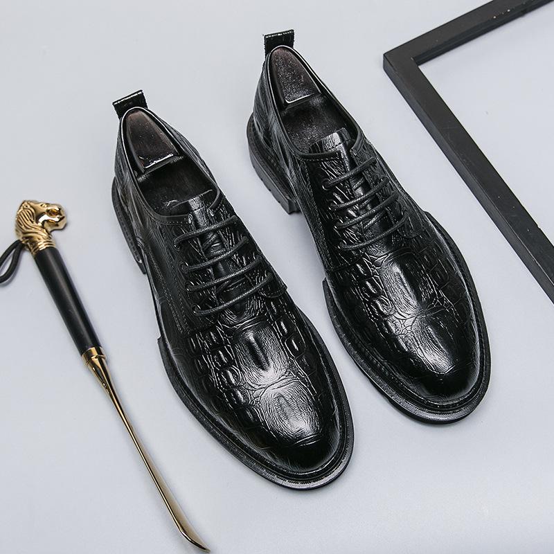 Men’s Brogue Carved Leather Loafers – Large Size, Formal/Casual British Style. 44 чёрный