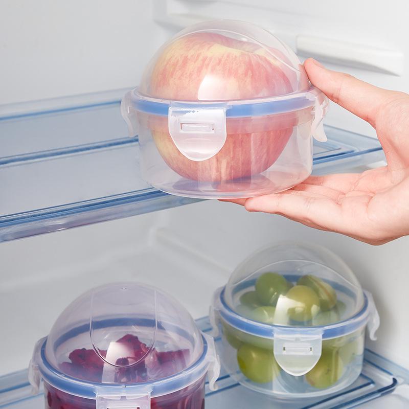 Mini Portable Round Transparent Fresh-Keeping Box with Handle for Fruit and Onions