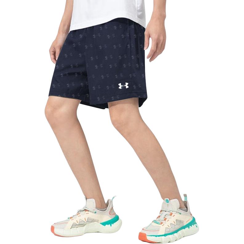 Under Armour Logo Printed Breathable Knitted Short Sleeve T-Shirt Running Training Five-Point Shorts Casual Sports Set 21500531-409+21500231-409