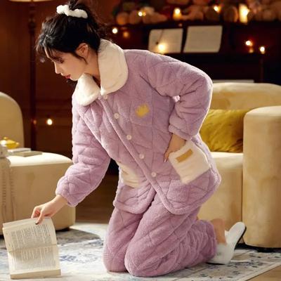 Mehr. Herbst und Winter Coral Fleece Intensivierung Gebürstet Warm Flanell Loungewear Große Größe Set Pyjama Set Nachtwäsche Frauen