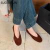 Fashion SUOJIALUN 2025 Women Genuine Leather Women Flat Shoes Fashion Round Toe Shallow Slip On Boat Shoes Soft Flat Heel Single Shoes