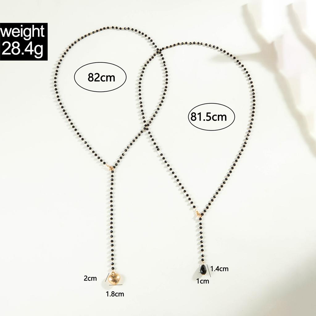 Fashion Beaded Tassel Double-layer Long Necklace Temperament Versatile Stacked Wearing Peach Heart Pendant Sweater Chain