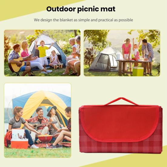 Extra Large Plaid Picnic Blanket Portable Foldable Picnic Mat with Handle Waterproof Sand Proof Thick Lawn Mat Outdoor Camping