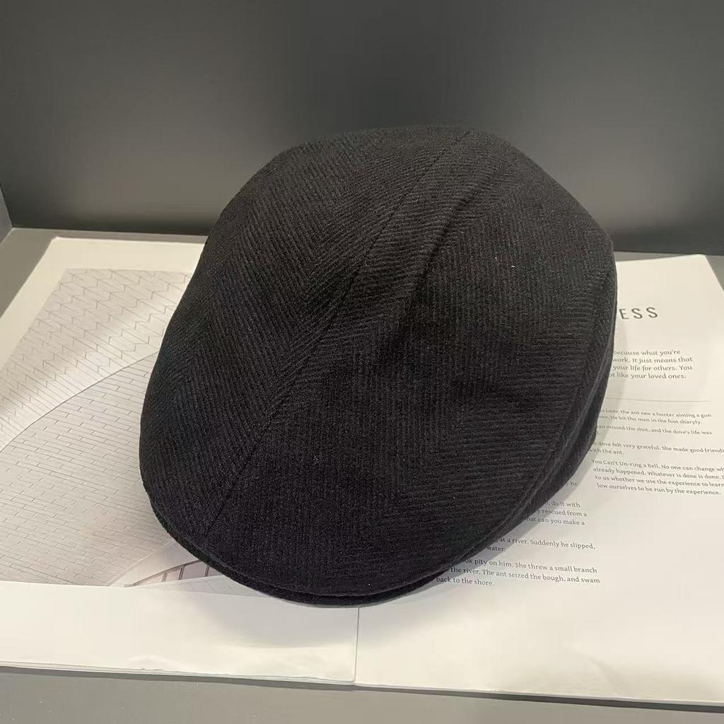 Autumn and Winter New Style Big Head Circumference Showing Face Small Reverse Wearing Beret British Style Retro Newsboy Hat for Men