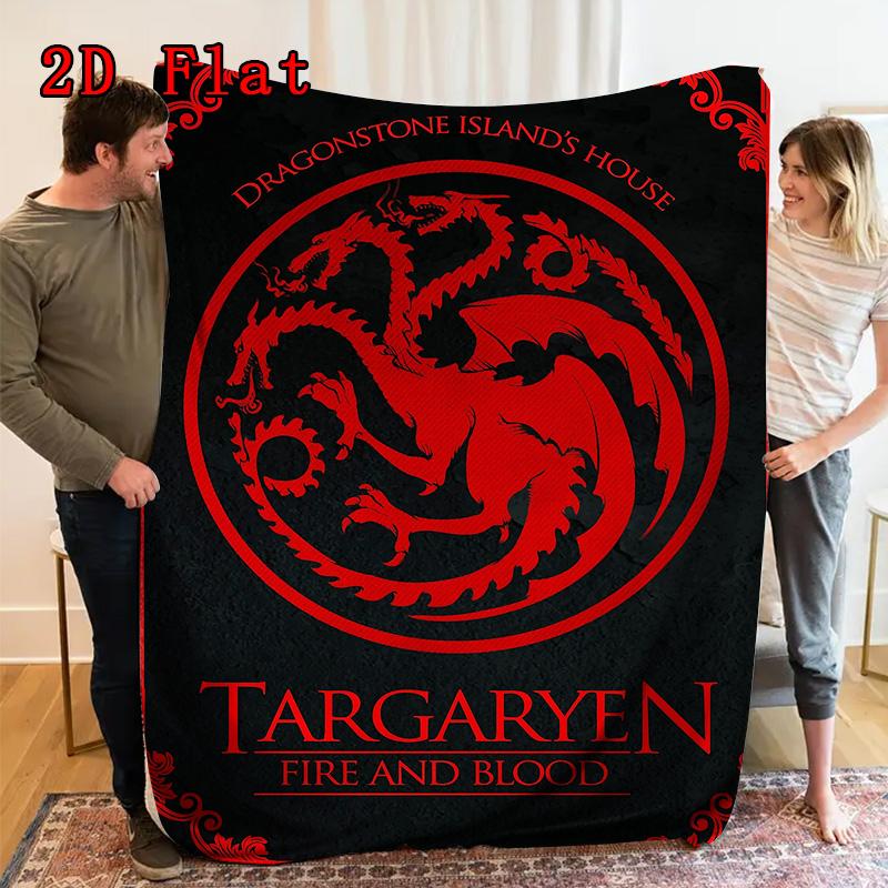 House Targaryen Dragon Print 2D Flat Pattern Flannel Blanket High Quality All Seasons Warmth and Comfort Perfect for Christmas Gifts.P260914511