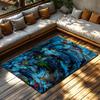 Abstract Ocean Blue Rug, Multicolor Wave Pattern Carpet for Living Room, Soft Non-Slip Sofa Mat with Coastal Decor