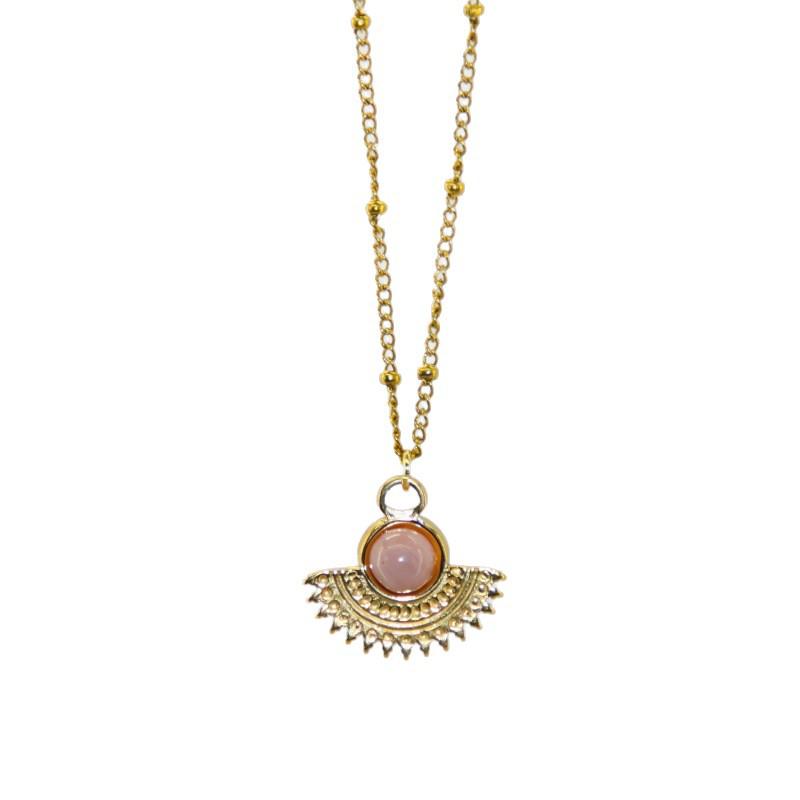 18 Karat vergoldete Titan-Tropfenhalskette mit rosa Naturstein