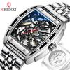 Boîtier de montre en acier inoxydable CHENXI Hommes Squelette Mouvement Japonais Montres Bracelet Homme Montre-bracelet Mécanique Automatique Homme