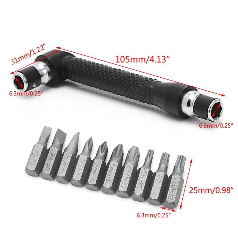 24TE 10 In 1 Socket Screwdriver L-shaped Angle for Head Twin Wrench Driver Torx Flat