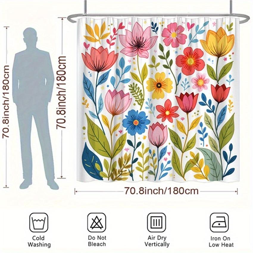 1pc Floral Shower Curtain - Hand-Painted Flowers & Leaves, Polyester, 70.8x70.8", 12 Hooks, Washable