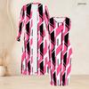 Women Plus Size Two Piece Set Long Sleeve Open Front Cardigan Round Neck Sleeveless Printed Bodycon Dress