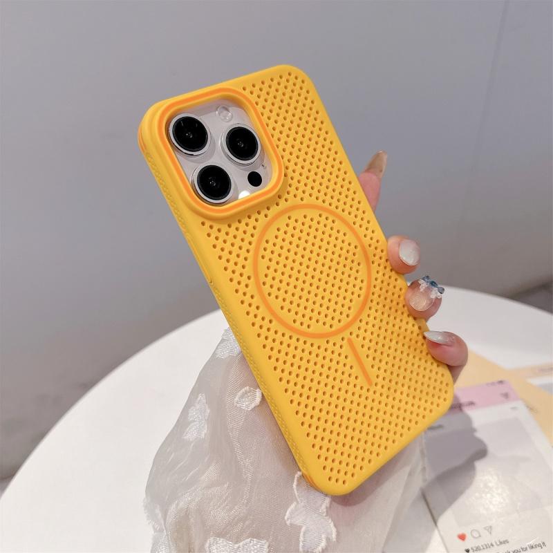 Luxury Contrasting Color Mesh Heat Dissipation Magnetic Protective Case for iPhone 16 Pro Max 15 14 13 12 Pro, Fully Shock-absorbing Protective Cover