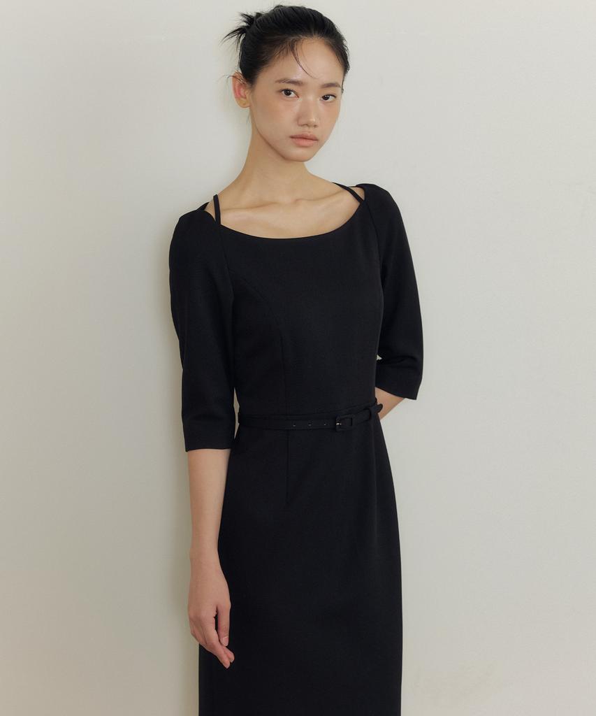 Lucirju Thalia Belted Boatneck Dress (Black)