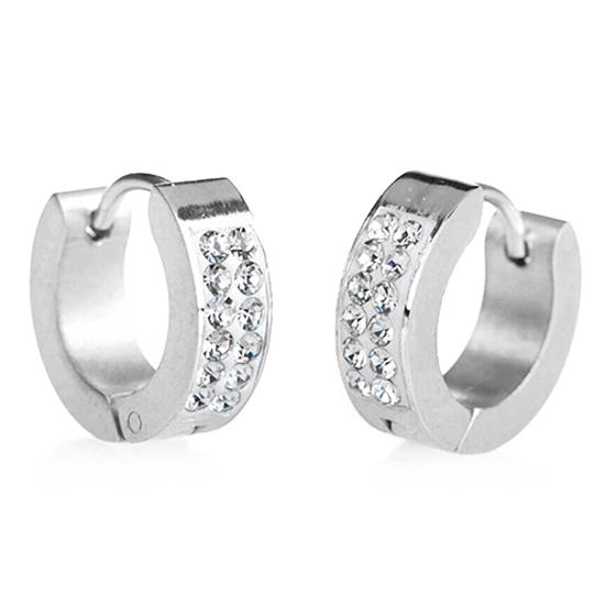 Beauty Unisex Punk Rhinestones Inlaid Titanium Steel Ear Studs Hoop Huggie Earrings