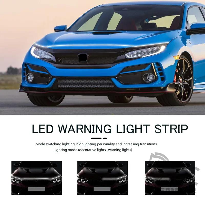 240cm LED Hood Light Strip Hood LED Light Strip With Amber Turn Signal Lights Waterproof Flexible White Dynamic Scan Start Up