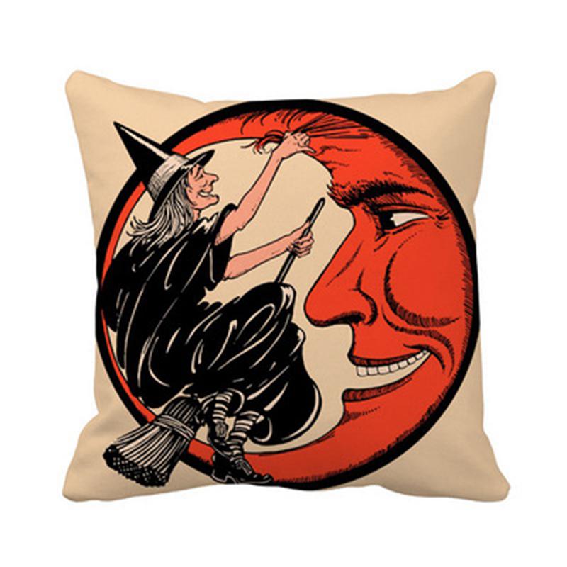 Halloween Theme Wizard Print Pattern Cushion Cover Home Living Room Sofa Decoration Square Polyester Pillow Pillow Cover