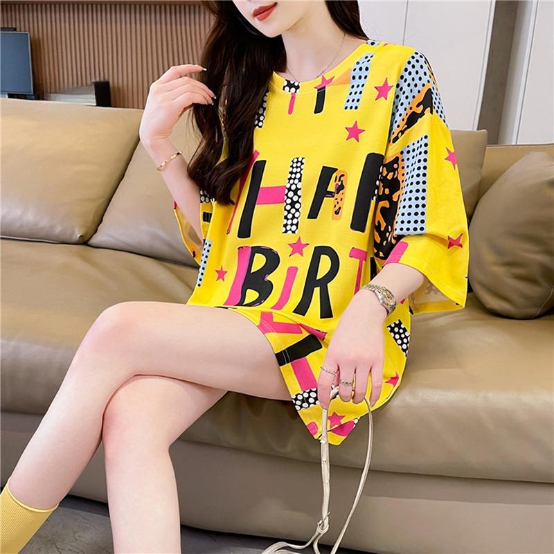 

Модная корейская футболка большого размера, летняя женская корейская футболка с буквенным принтом, большие длинные футболки, топы Y2k, уличная одежда в стиле Харадзюку в стиле хип-хоп XXL