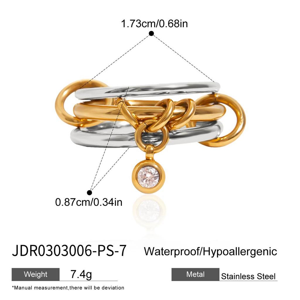 Trendy Vintage Geometric Three Layered Stainless Steel Ring Woman 18K Gold Plated Cubic Zircon Fashion Stackable Rings