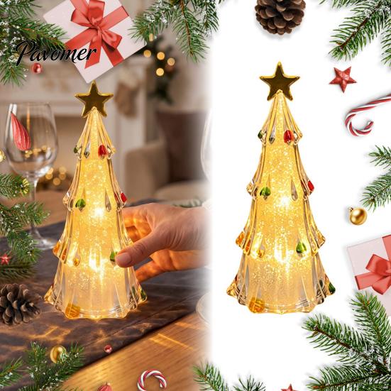 Creative Holiday Present LED Lighted Christmas Tree Tabletop Decoration, Battery Operated Xmas Night Light, Table Light Ornament with Star Topper for