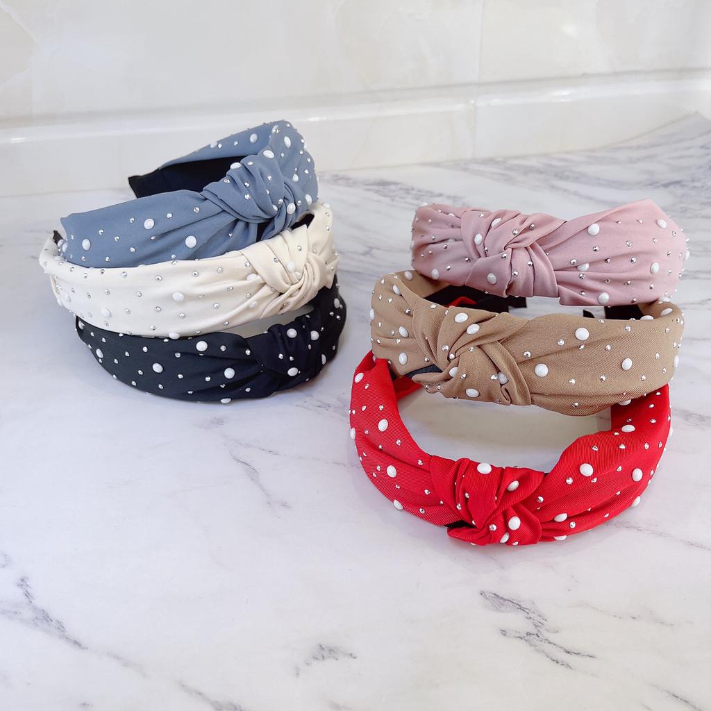 PROLY New Fashion Women Headband Shining Pearls Rhinestone Hairband Center Knot Casual Headwear Girls Hair Accessories