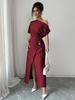 Summer Off-Shoulder Dress for Women, Solid Color Split Elegant Slim Fit Bodycon Maxi Dress