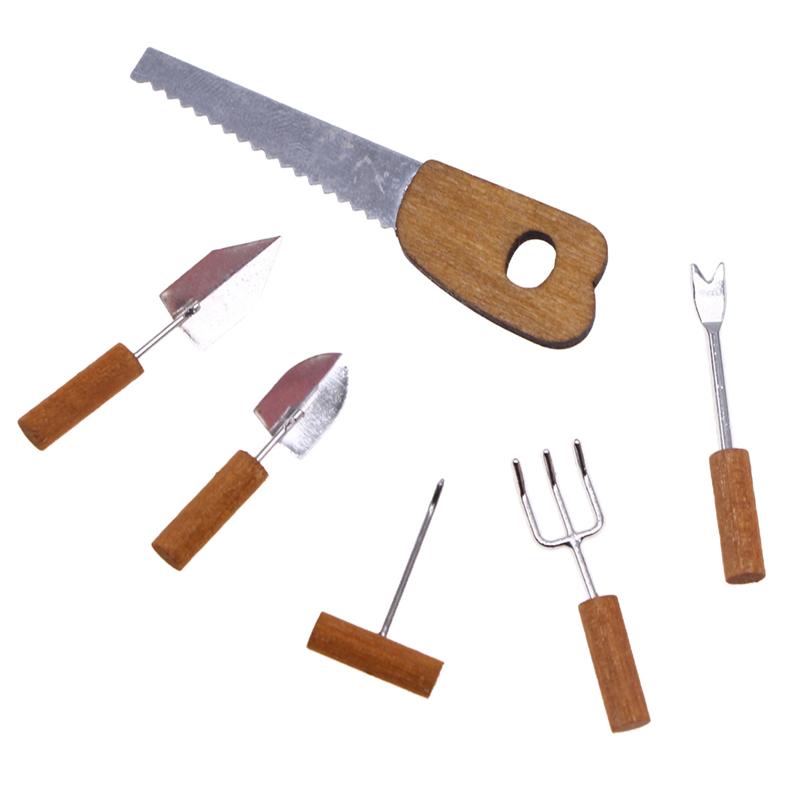 6PCS 1:12 Simulation Gardening Multi Tool Miniature Dollhouse Kids Cleaning Toys Mini Farming Tools Set